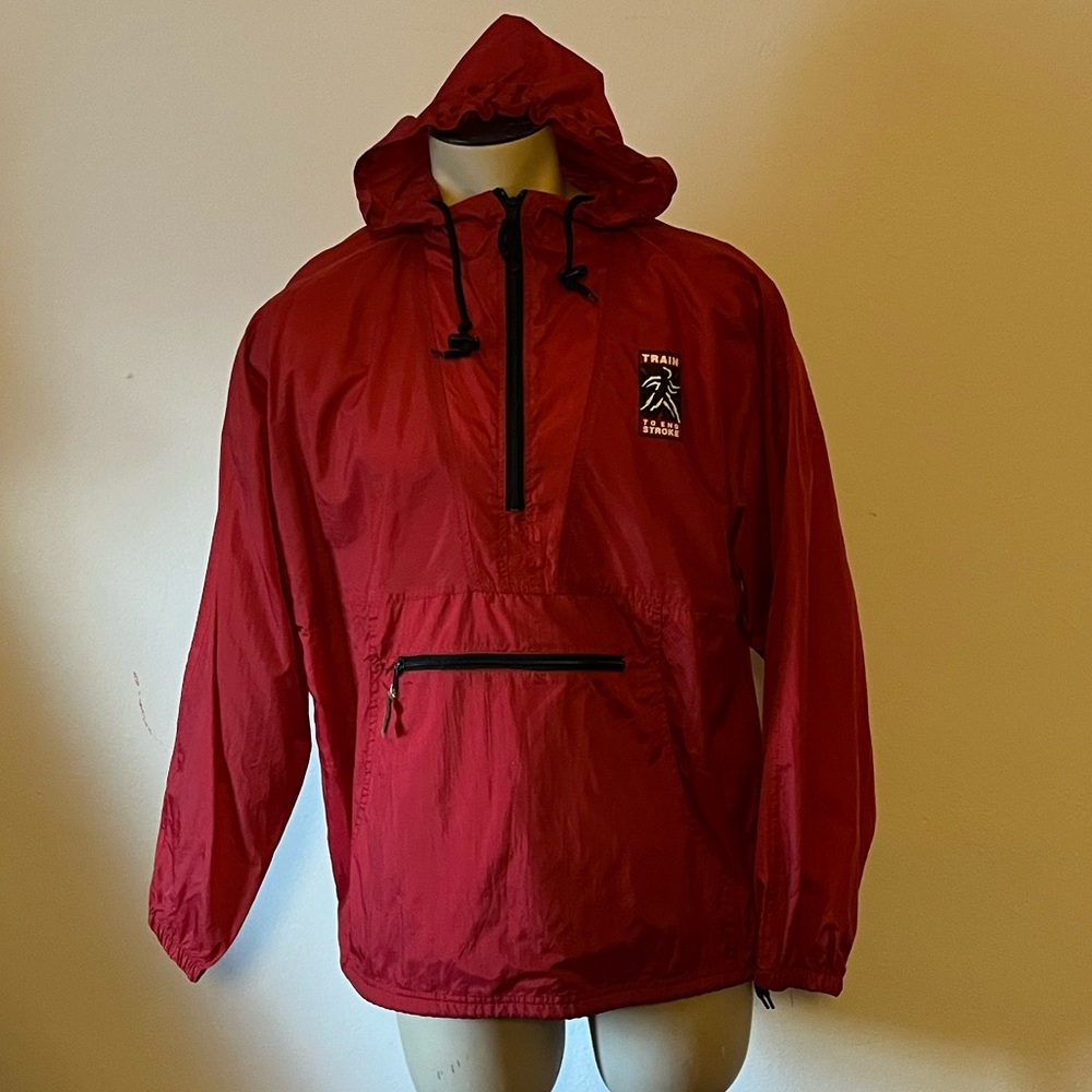 MOST WANTED Half Zip W/ Pouch Pocket Red Windbreaker Jacket X Size : Large